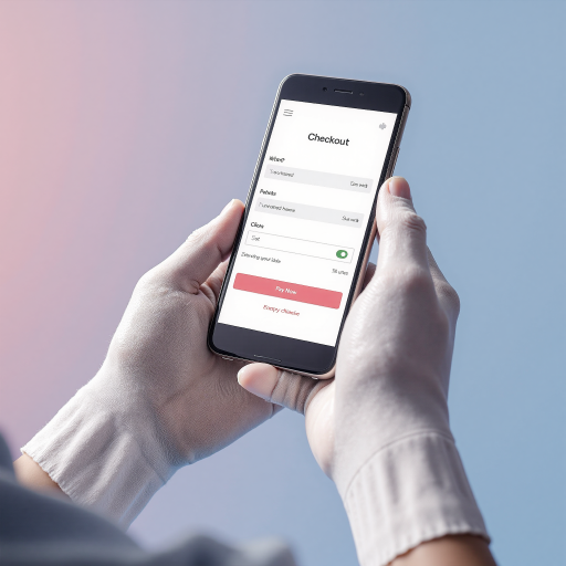 Mobile shopping app interface, showing product catalog, cart, checkout process